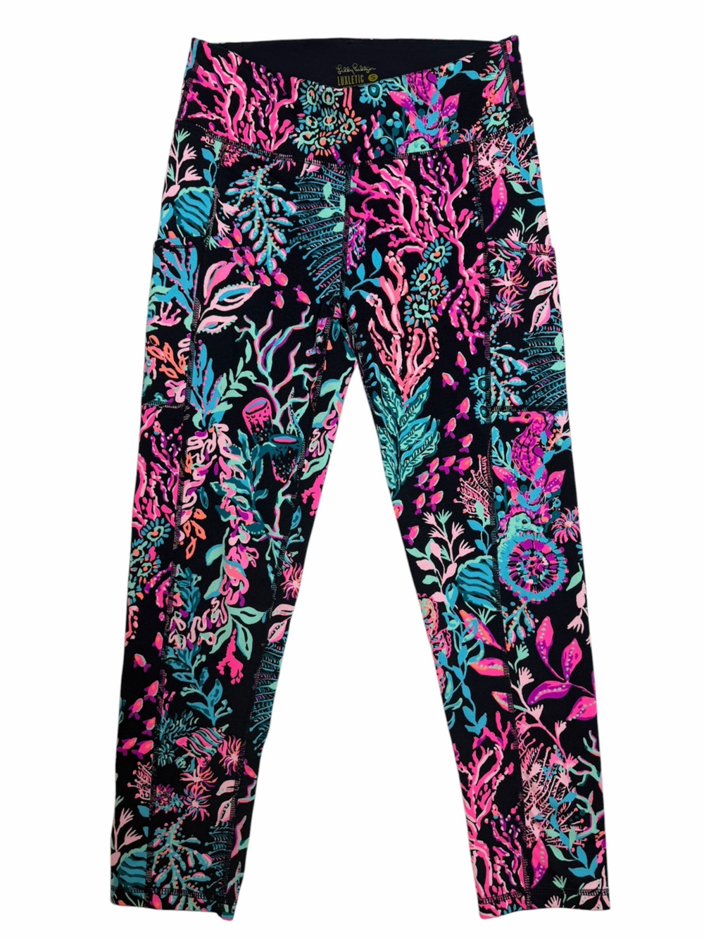 LILLY PULITZER Weekender Mid Rise Midi Leggings TWILIGHT CORAL- Small